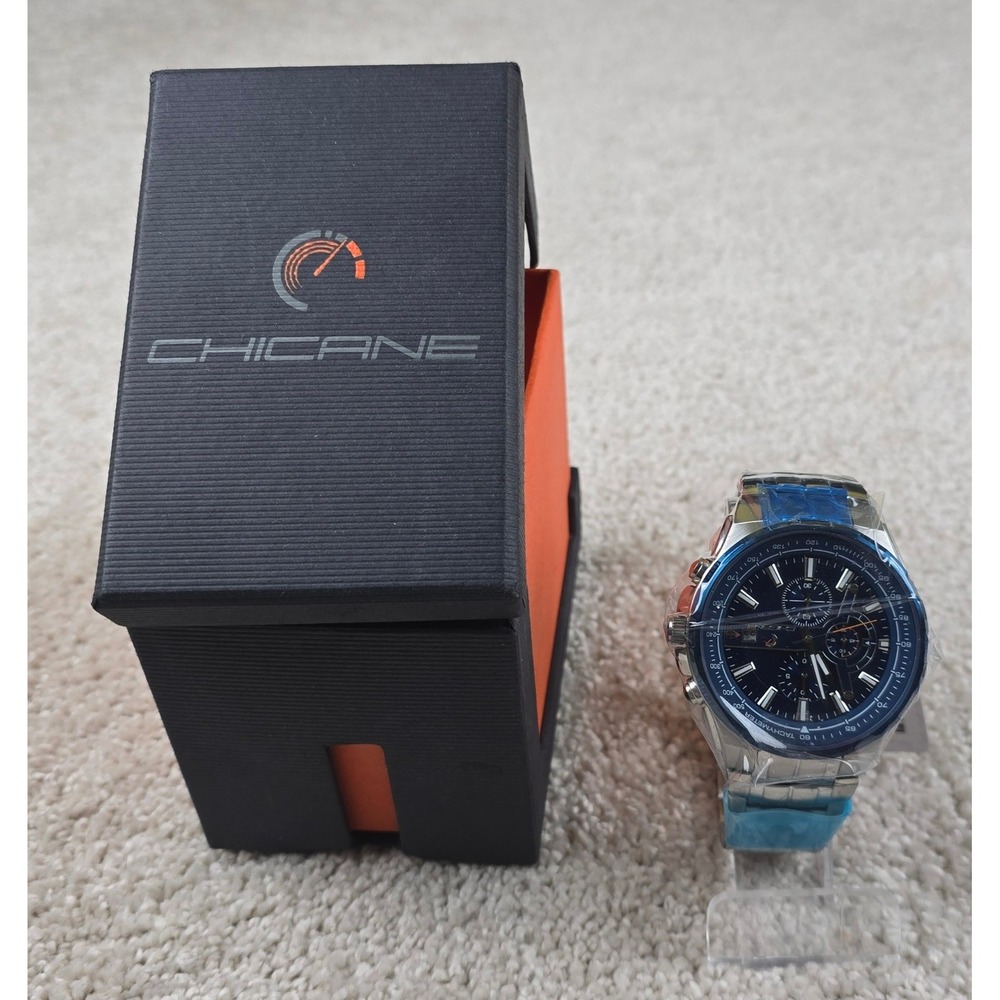 Chicane Chronograph Watch Mens OS Blue‎ Silver Stainless Steel CH4243  NEW